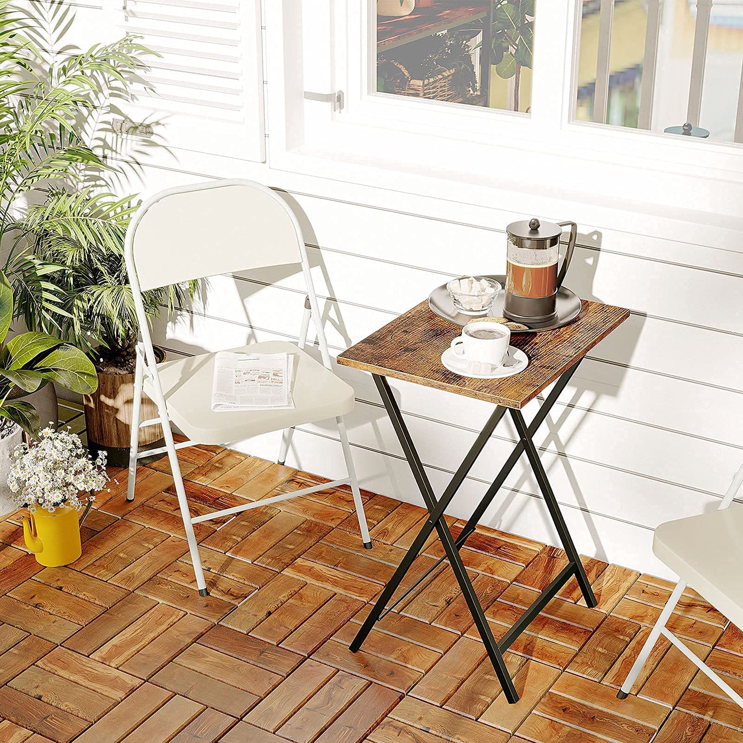 HOOBRO Side Table, Foldable Tray Table, Coffee Table, TV Tray in Industrial Style, Easy to Assemble, Dark Brown and Black EBF15BZ01