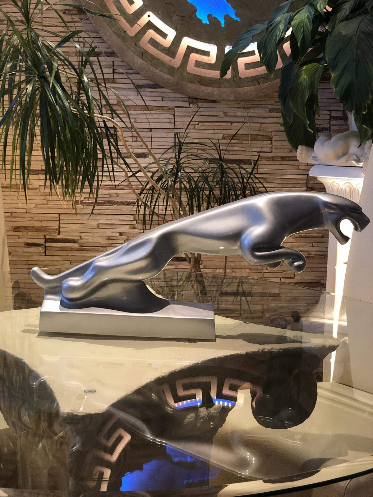 Antique home design jaguar decor table figurine cat advertising figure big cat silver animal figurine decorative figurine