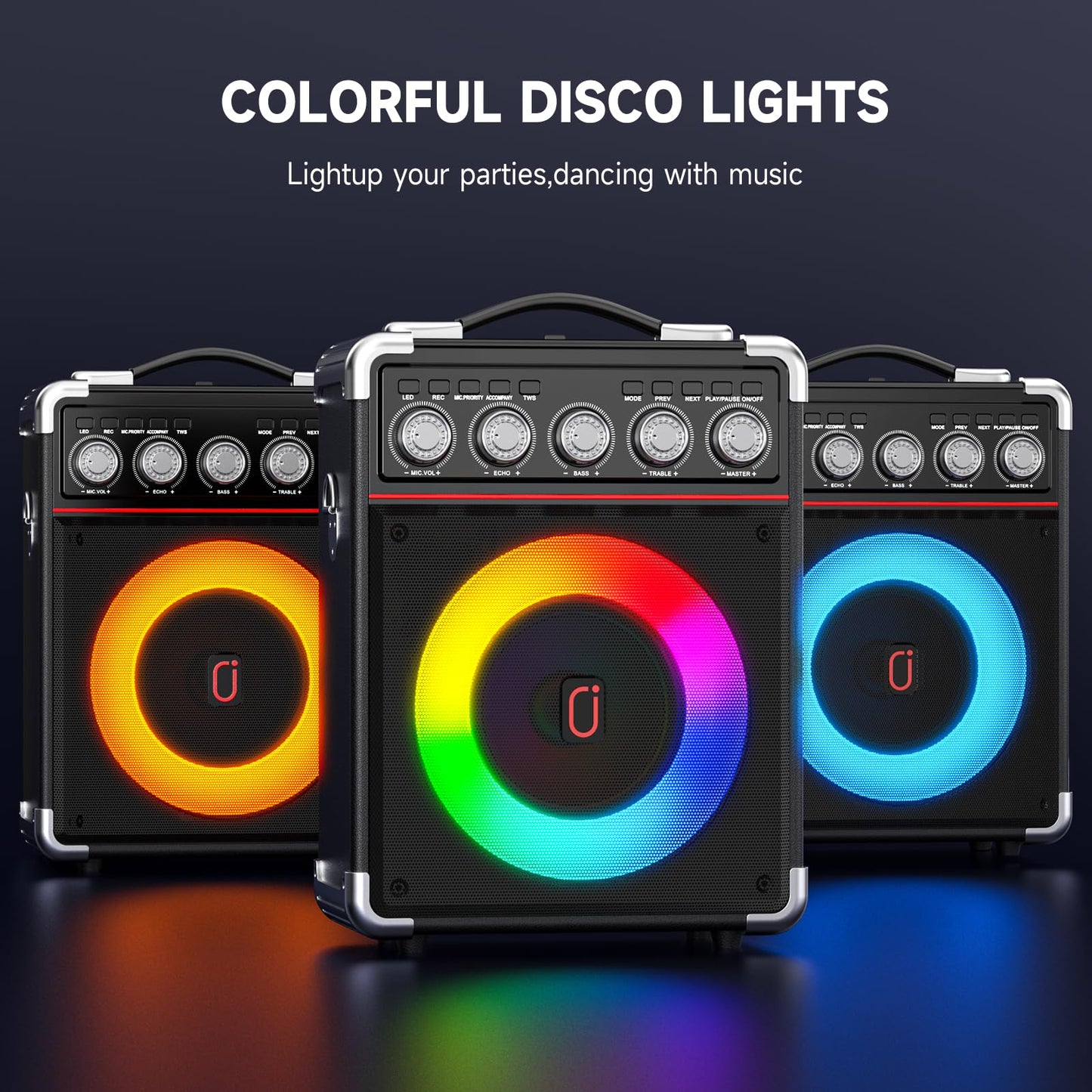 JYX Karaoke Machine with 2 wireless microphones, Portable karaoke system speaker with RGB light for house party. Supports TWS.