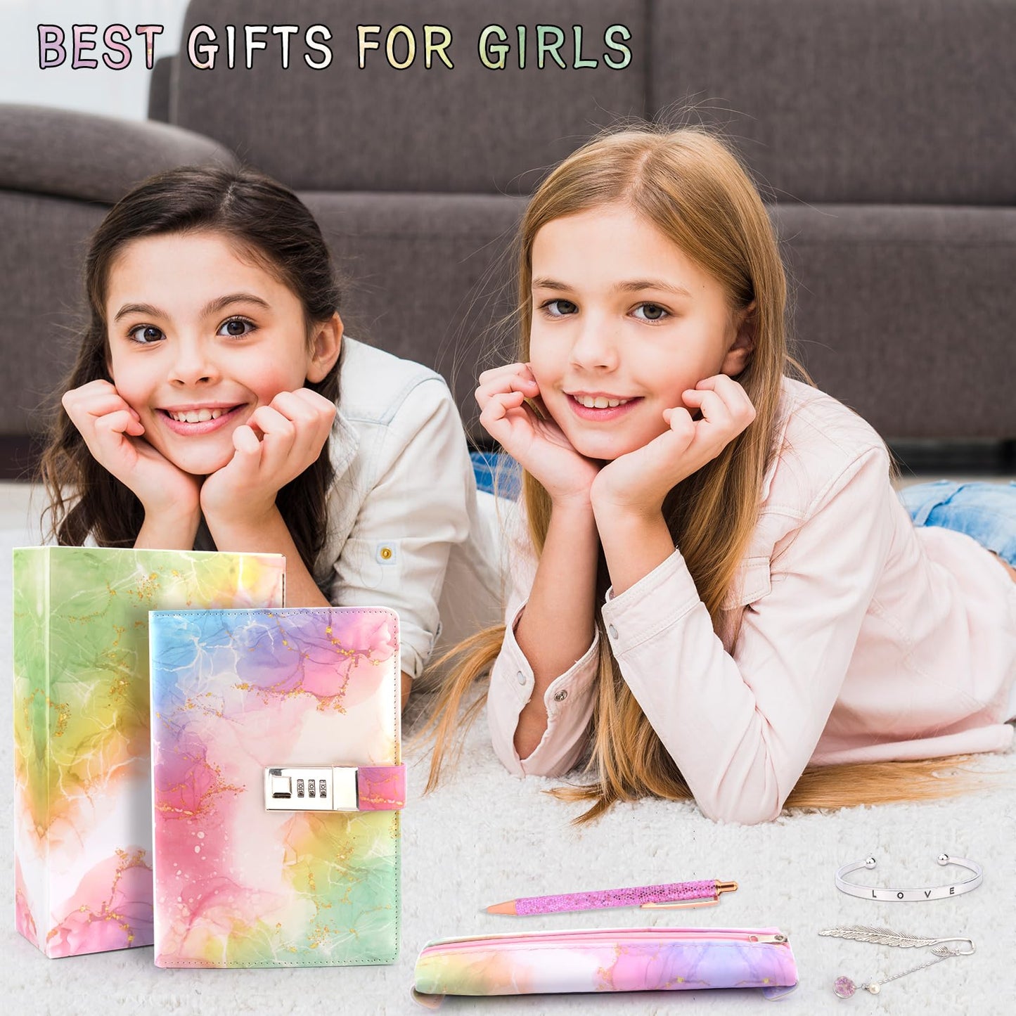 Diary with lock for girls, gifts for girls 8 9 10 11 12 13 years old, Back to School beginning of school birthday gifts for teenage girls ages 7-14, diary with code, note pad, pen, pencil case, school