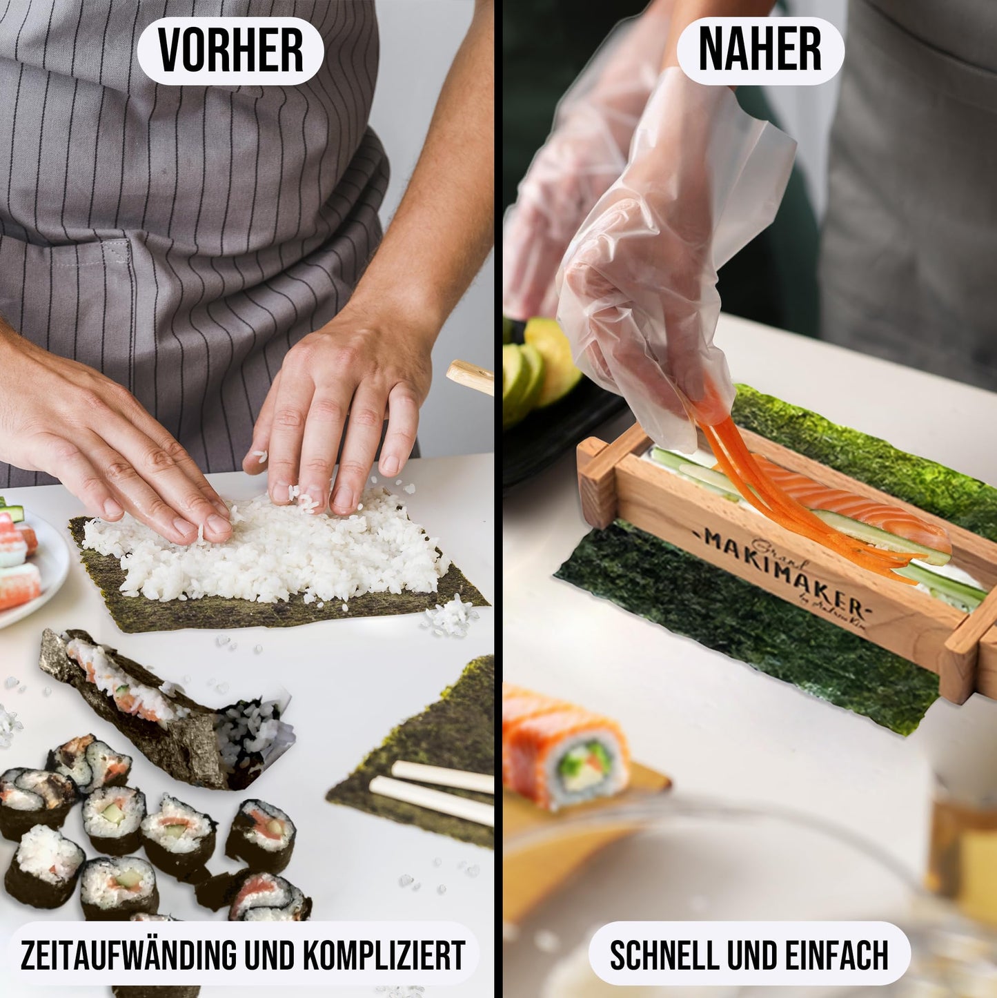 iSottcom Buchenholz Sushi Maker - Make your own Japanese sushi rolls easily - Maki set including recipe app, gift box, and instructions - Perfect sushi gift for beginners & pros.
