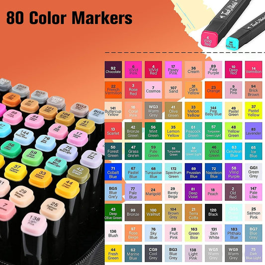 AOMEES 80+4 Colors Graffiti Pens Set, Chisel & Fine Double Tip Art Sketch Twin Tip Marker Set, 2 Second Quick Drying for Drawing, Design, Rendering, Lettering, Manga (80-1)