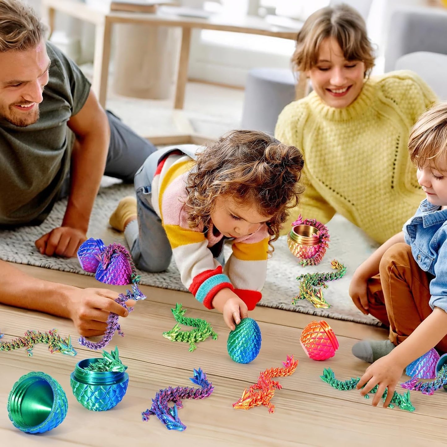 4-piece set of miniature 3D dragon eggs with dragons - 13 cm articulated dragon toys, dragon figures in dragon egg, crystal dragon toys - Suitable for boys aged 5/6/7/8/9 years and up