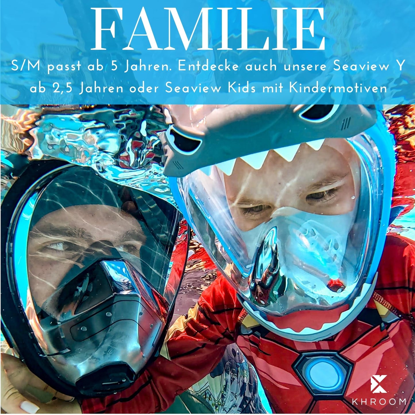 Khroom snorkel mask for adults & kids, DEKRA certified CO2 safety | Full-face Seaview X dive mask | Snorkeling gear/alternative to snorkel set (S/M, Blue)