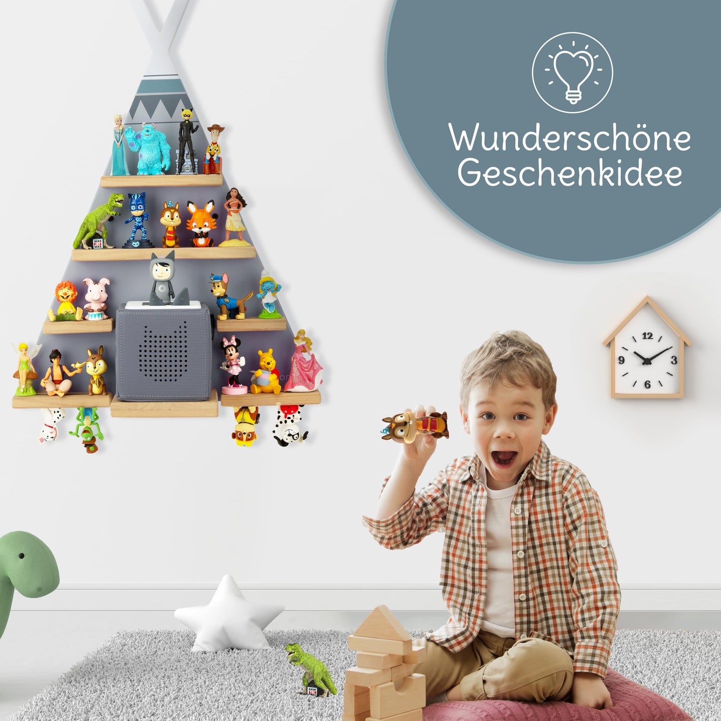 Mahona Tonie Shelf - compatible with Toniebox & Tonie figures storage - space for up to 34 figures - Toniebox shelf for girls & boys - wall shelf for kids' room - accessory for Toniebox Starter Set.