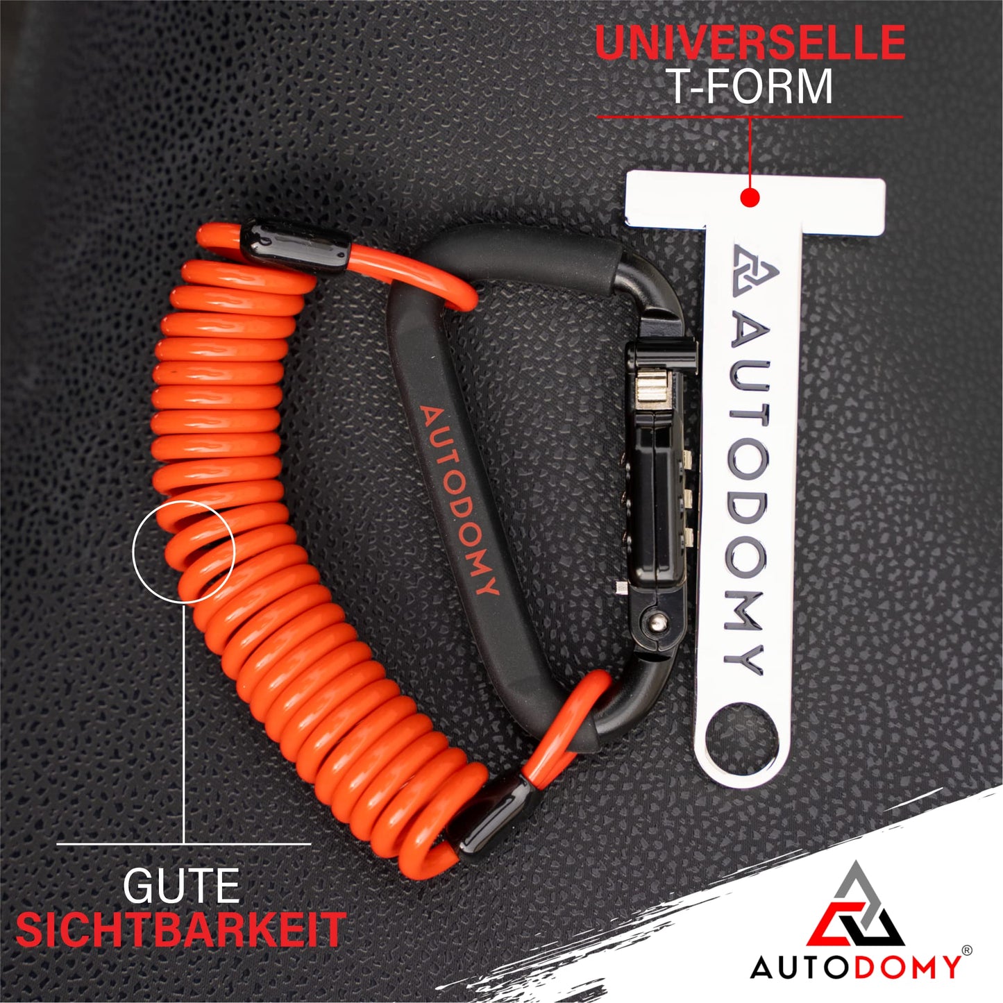 Autodomy Helmet Lock Motorcycle 150 cm Cable | Lock for Motorcycle Helmet with Combination Code | Motorcycle Helmet Lock with Security Code + Flexible Steel Cable + T Adapter