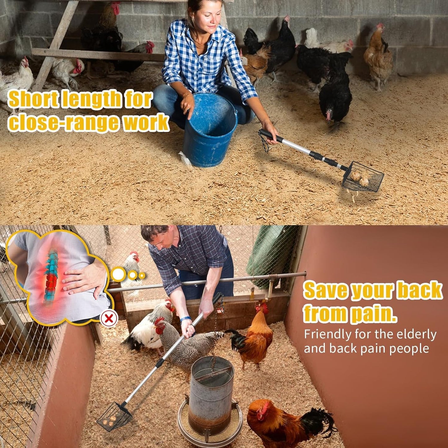 2pcs Chicken Coop Accessory Chicken Poop Scooper Adjustable Poultry Shovel for Cleaning Sieve Scoop for Chicken Coop Separating FECES and Debris from Sand Chicken litter Shovel Accessory