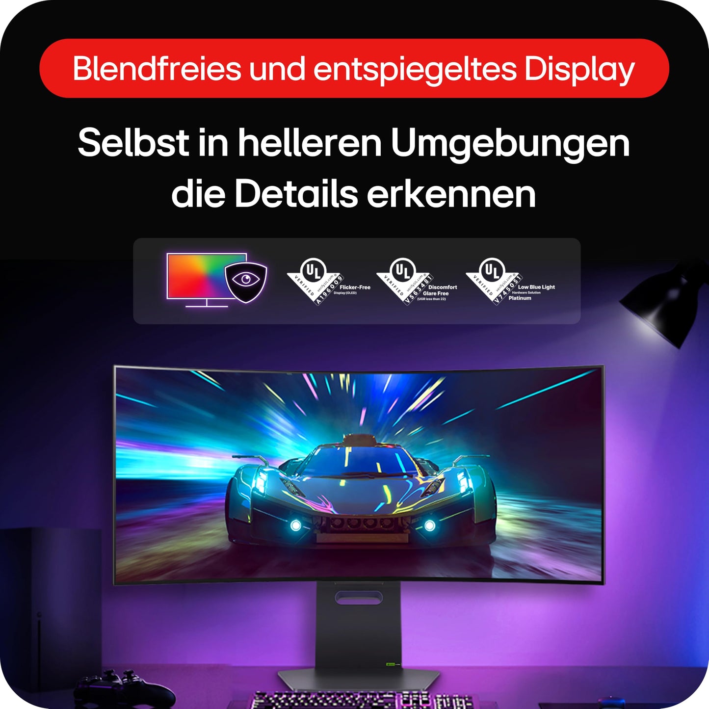 LG Electronics 34GS95QE-B.AEU UltraWide QHD UltraGear Gaming OLED Monitor, 34" (86cm), 3440 x 1440 resolution, 0.03ms GtG, 240Hz refresh rate, HDR400 TRUE BLACK, NVIDIA G-Sync Compatible, AMD FreeSync Premium Pro - Gray