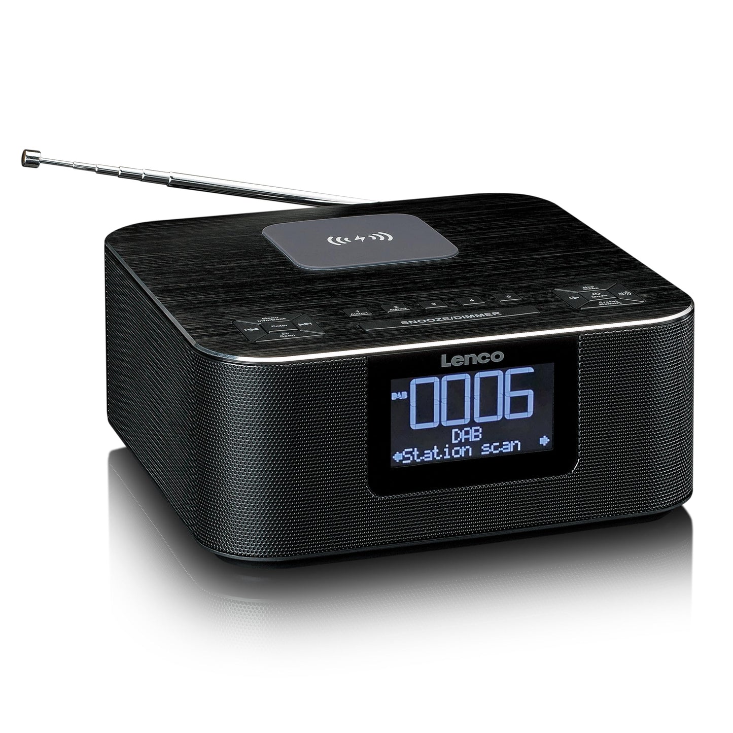 Lenco CR-650 DAB+ clock radio - alarm clock with DAB+ and FM - 20 station presets - snooze function - 2 x 2 watts RMS - LCD display - USB and QI charger - black