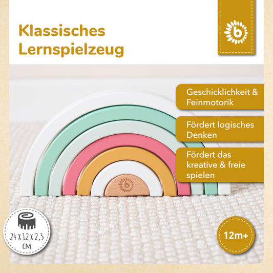 Bieco Rainbow Wood Berry | Stacking Tower Baby | Wooden Rainbow Montessori Stacking Game Rainbow Decor Stacking Tower from 1 year Wood Rainbow Children Stackable Stones Baby Stacking Tower Stacking Game from 1 year