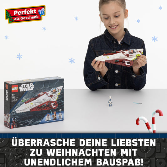 LEGO Star Wars Obi-Wan Kenobi's Jedi Starfighter, buildable toy with Taun We, droid figure, and lightsaber, Attack of the Clones Set 75333.
