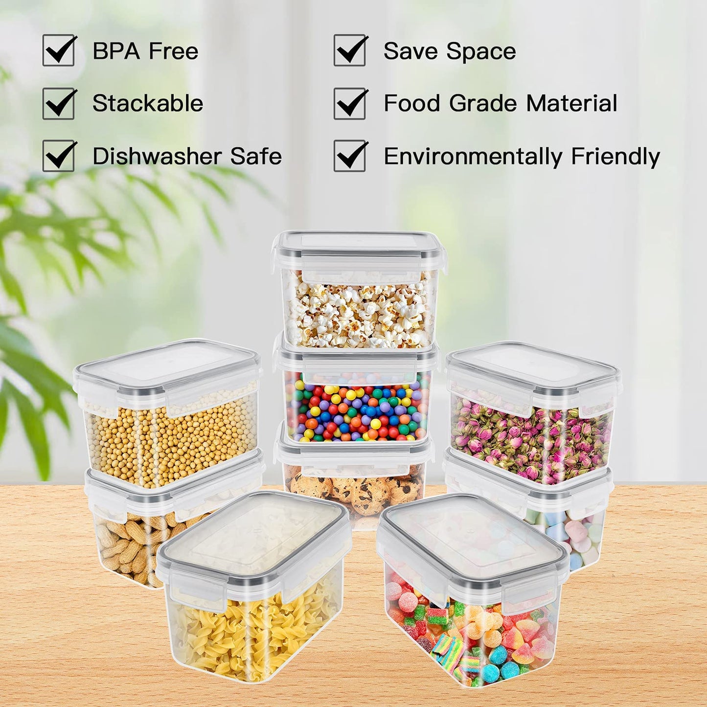 9 x 0.8 L storage box for kitchen, airtight, food safe plastic with lid for storing cereals, pasta, flour, pet food.