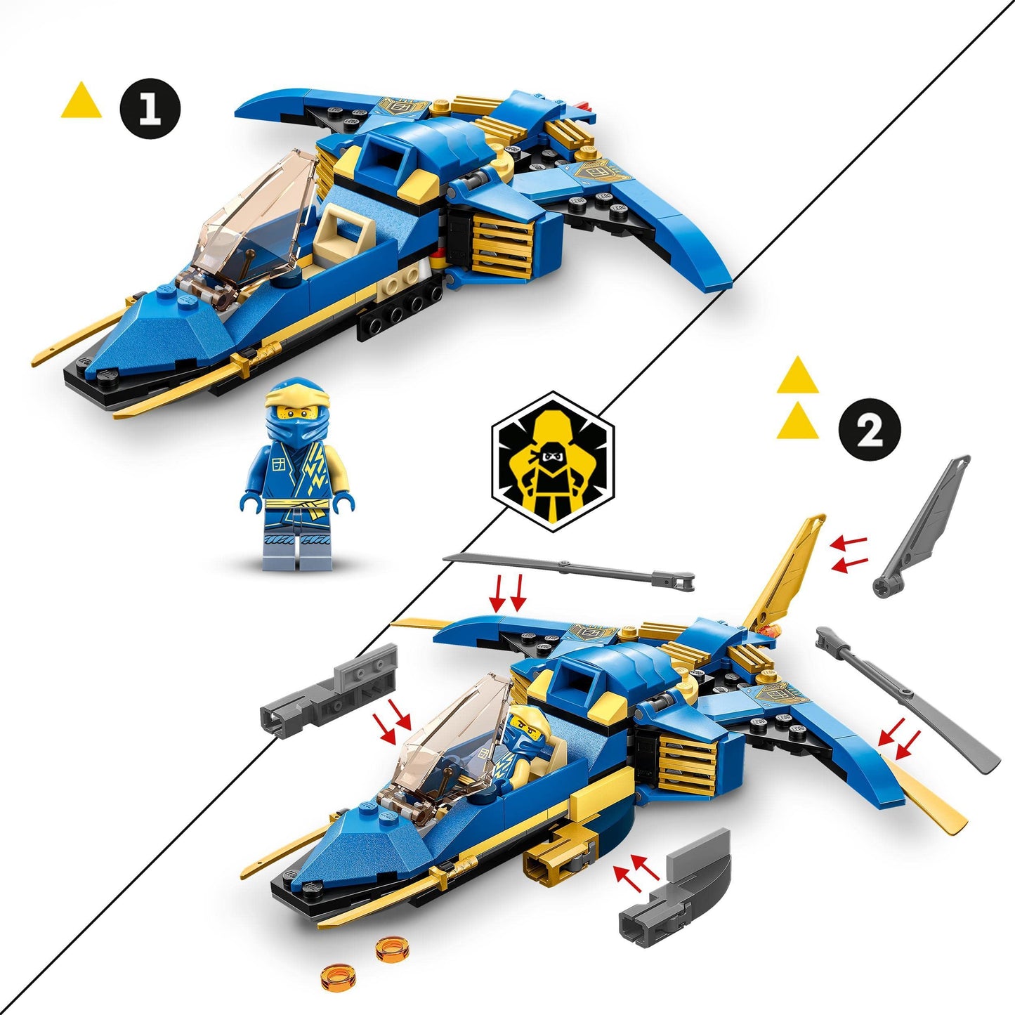 LEGO NINJAGO Riya the baby dragon, dragon toy & NINJAGO Jay's Thunder Jet EVO, upgradeable ninja toy plane with Jay minifigure, birthday gift idea for kids aged 7+ 71784