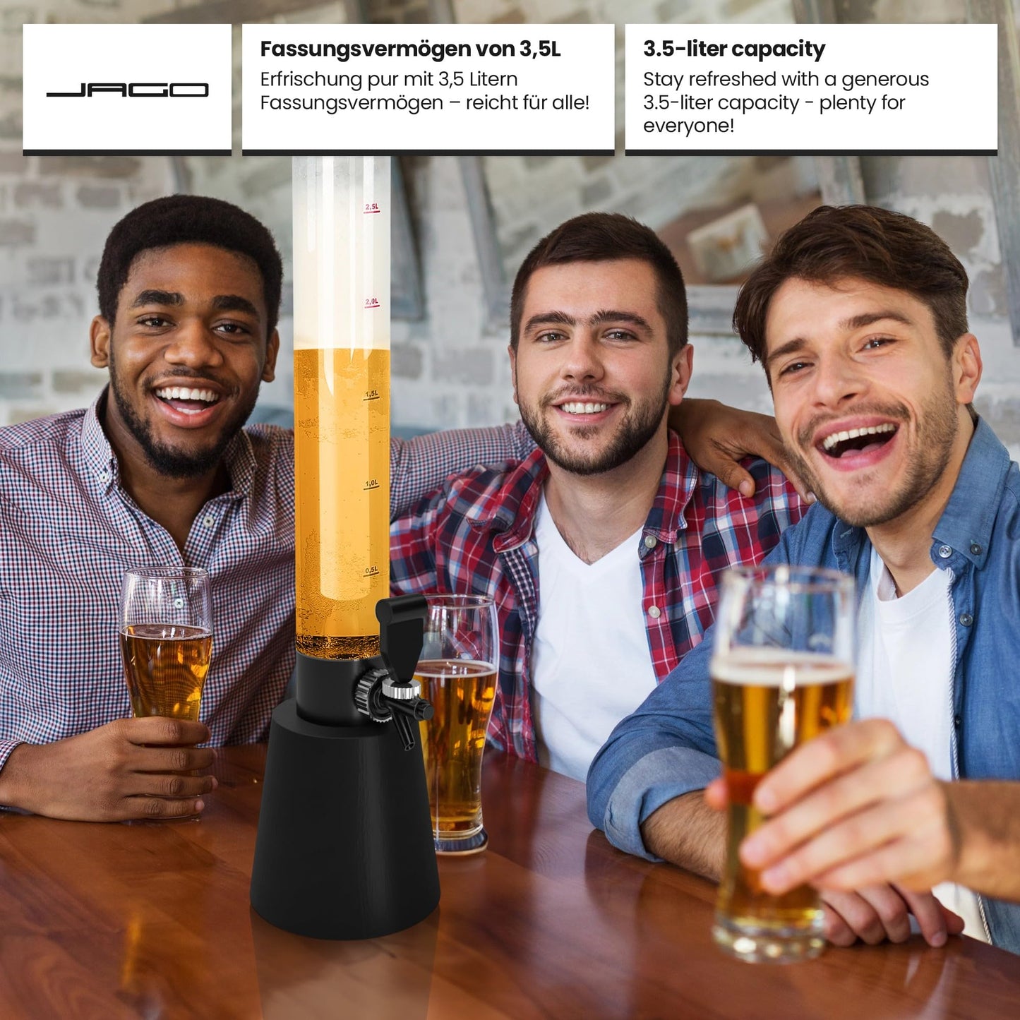 Jago® Beer tower with tap - 3.5L, 90cm tall, level indicator, stand, BPA-free, LFGB standard, various set options - beer tower, beverage tower, drink tower, beer dispenser, beverage dispenser, tap tower