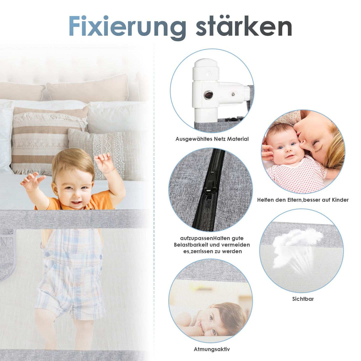 A 180 * 80 cm bed rail guard bed safety rail crib rail for children baby bed rail adjustable height foldable suitable for children's beds, parent beds anti-fall for baby children - Gray