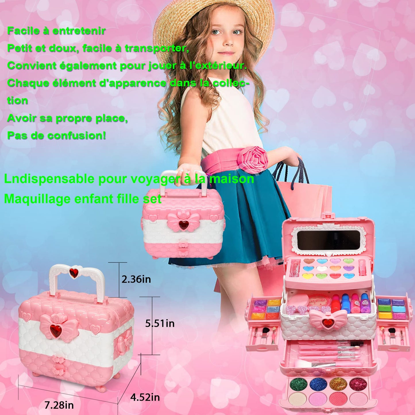 Children's makeup girls set - Kids makeup set girls, Children's makeup case girls toy, Halloween Christmas birthday gifts girls 4-12 years