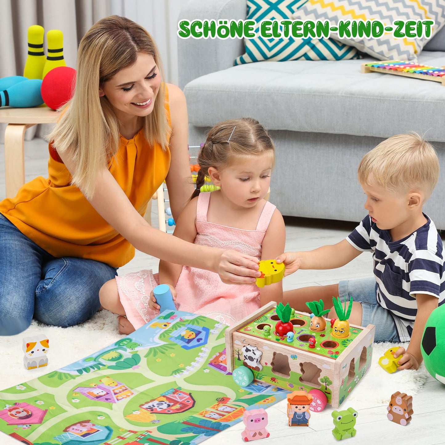 Montessori toy for 1 2 3 year olds | Wooden toy with card 7-in-1 farm game wooden motor skills toy | Children's carrot stacking game wooden | Montessori gift for girls and boys