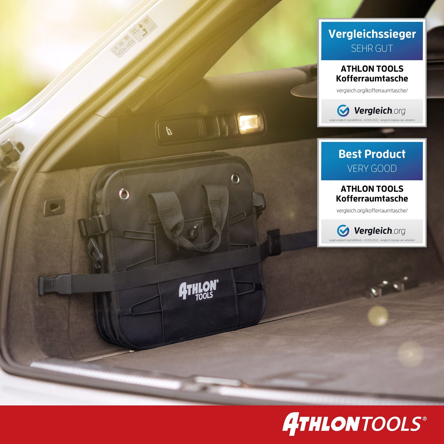 ATHLON TOOLS Premium trunk bag with lid - 60 liter XXL trunk organizer - extra sturdy & waterproof bottoms - food-safe - with anti-slip velcro