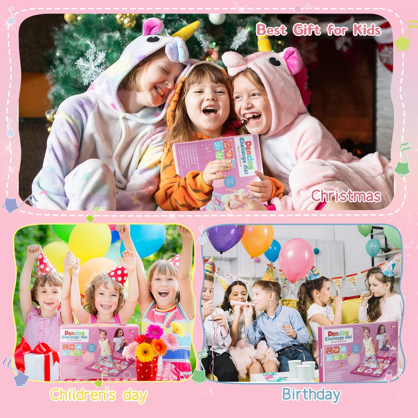 Unicorn dance mat toy, 3 challenge modes touch mat play with LED display, musical dance mat game for 3 4 5 6 7 8 years old girls boys