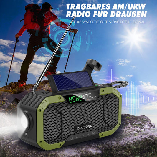 Libovgogo DF-580B Emergency Radio Portable AM/FM Solar Hand Crank Radio with LED Flashlight Reading Lamp Solar Panel 5000mAh Power Bank Outdoor Camping Dynamo Radio