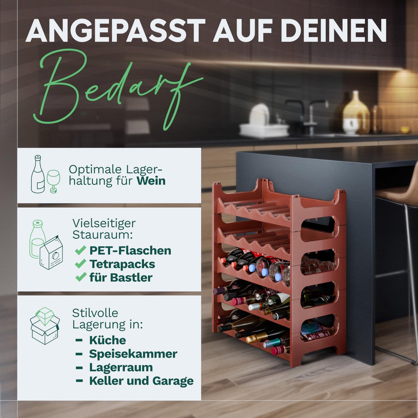 Novaliv Brown, Modular Bottle Rack for 72 Wine Bottles - Stackable, Expandable, Sturdy - Ideal for Wine Storage in Cellar, Hospitality & Home, Drinks Cabinet, Stackable Wine Rack