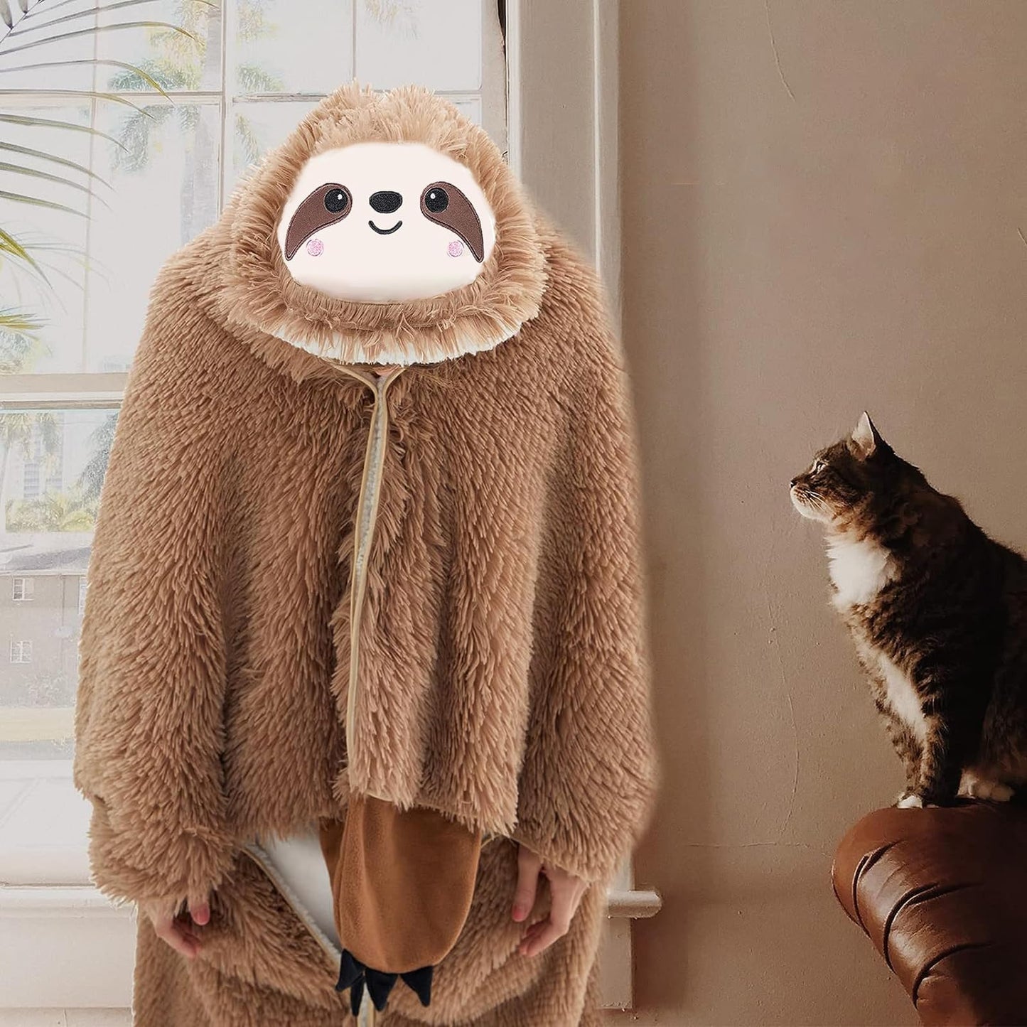 Sloth blanket with sleeves and hut slippers - Sloth gift for women | Sherpa fleece cuddle blanket with sleeves, Portable blanket to wear as Christmas birthday gift for women ladies
