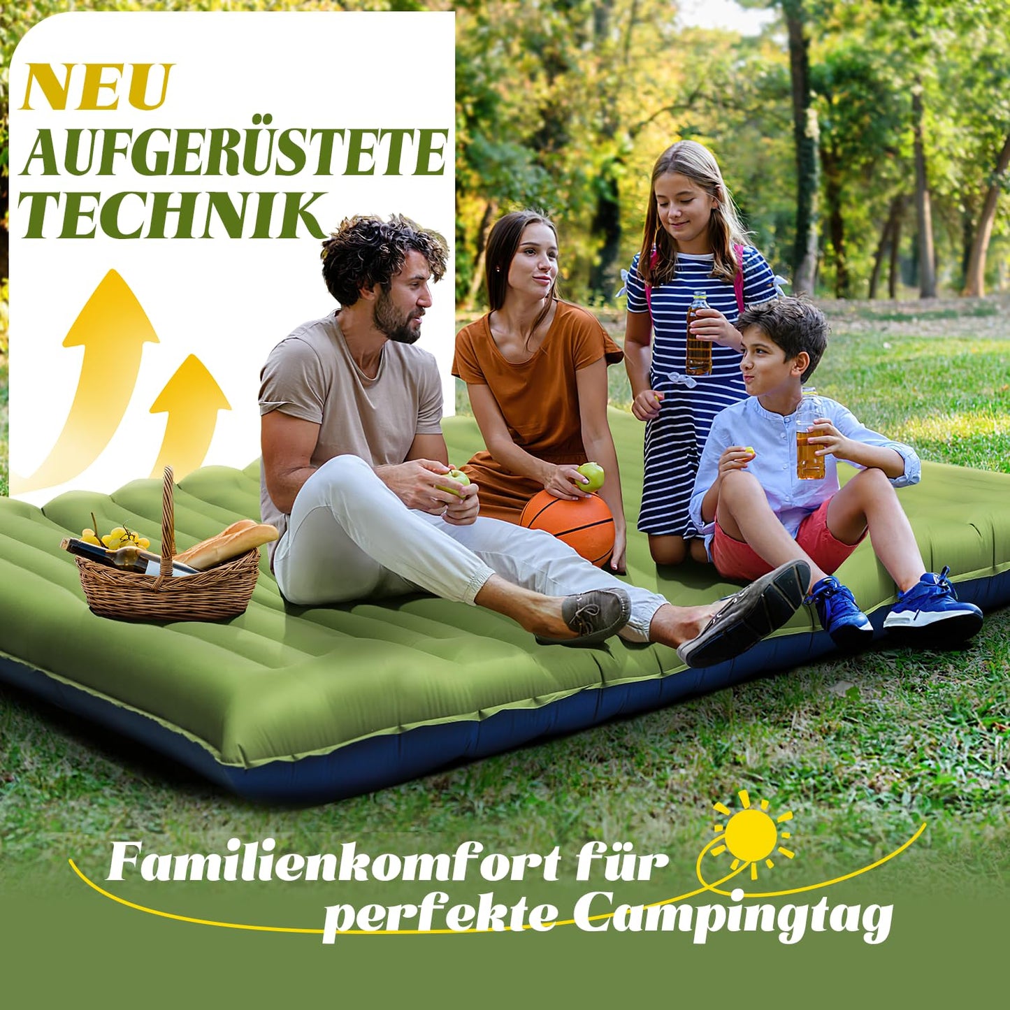 Myxslop self-inflating camping mat, 12CM double mattress, ultralight air mattress sleep mat for 2 people, compact size with foot pump & pillow for travel, outdoor, hiking, tent, beach.