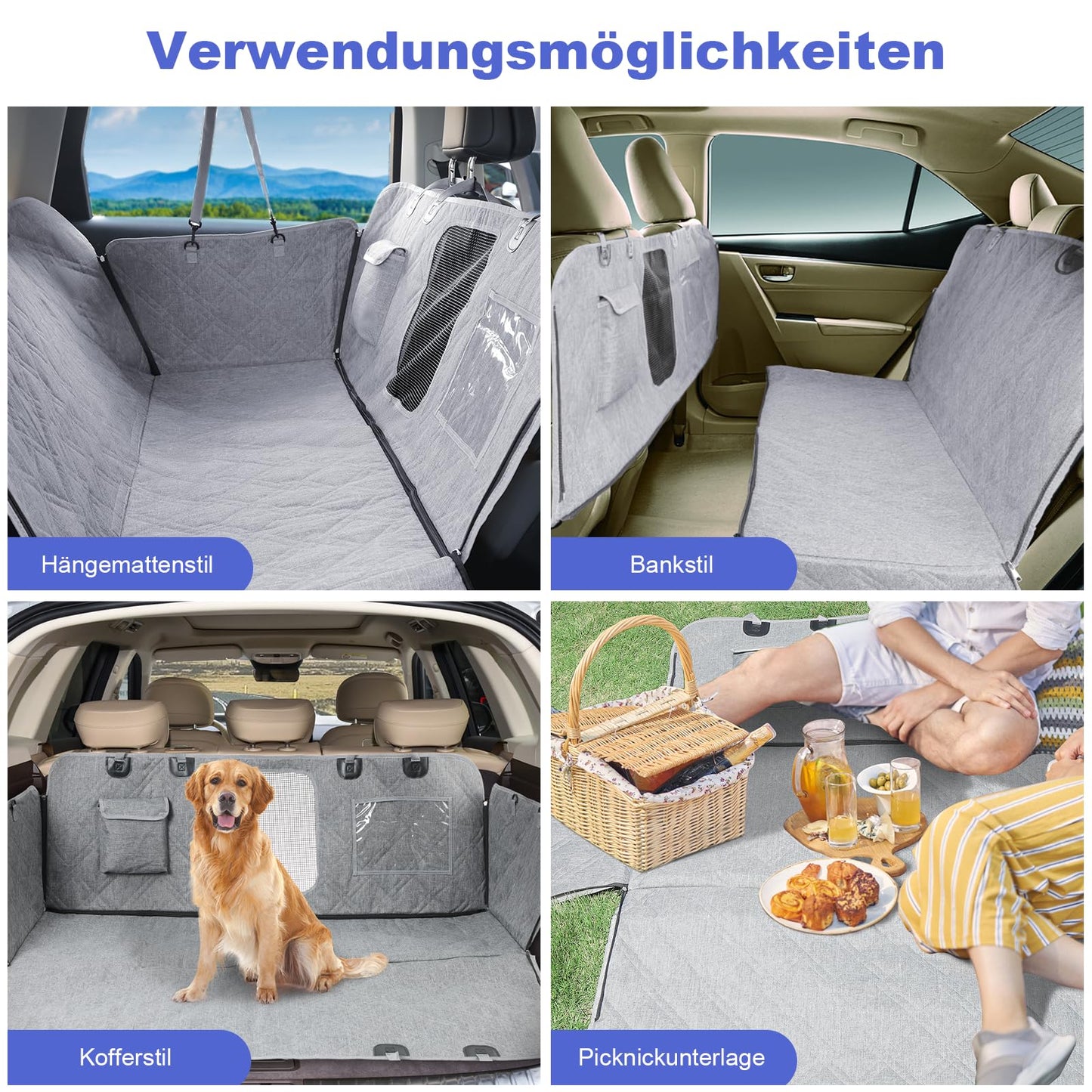Dog car seat cover, dog car seat mat with PVC window and storage bag, 900D durable, scratch-resistant, non-slip car back seat dog cover with universal size, suitable for cars/trucks/SUVs.
