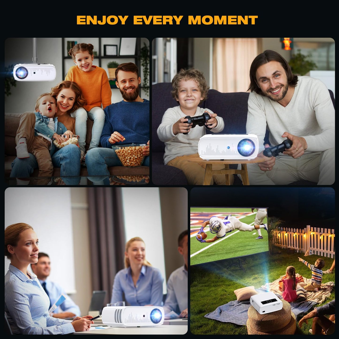 5G WiFi projector- 12000 lux native 1080P projector full HD home theater video projector 4K, Bluetooth projector WLAN projector 350'' display compatible with TV stick, HDMI, USB, X-Box, iOS/Android