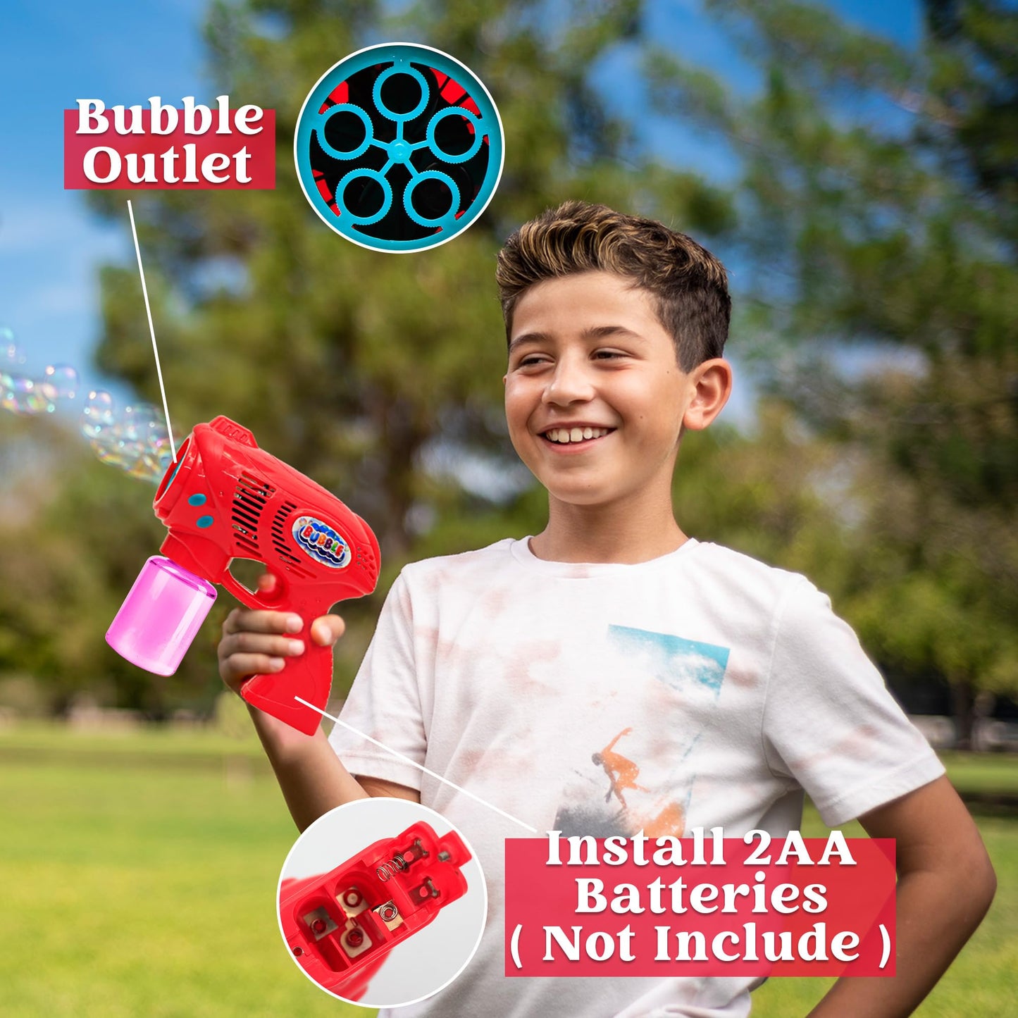 JOYIN 2 Bubble Guns for Kids with Bubble Solution (2 * 130 ml), bubble machine for party, Bubble Gun for Summer Party, Indoor Outdoor Activities, Easter (blue+red)