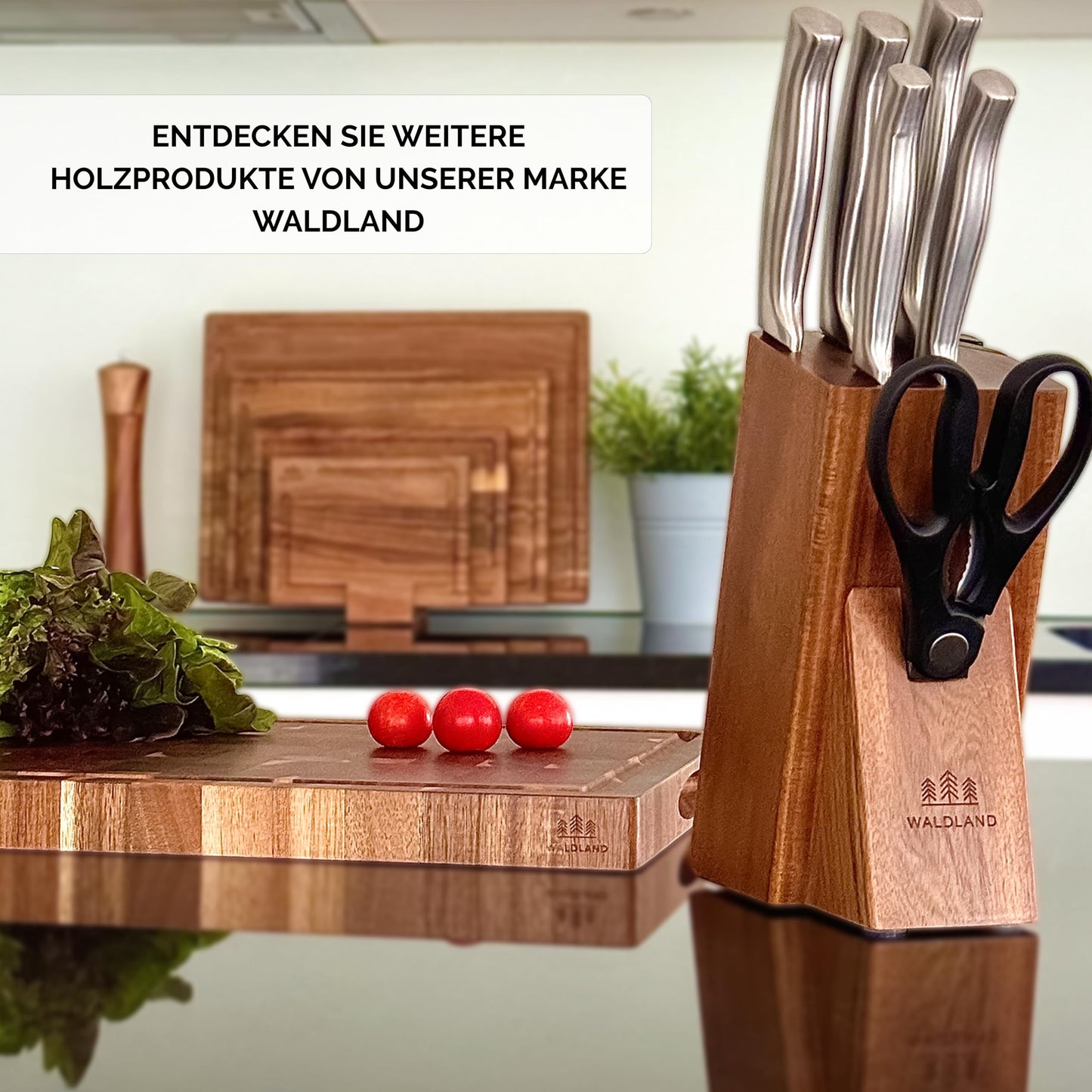 WOODLAND Premium Cutting Board Wood Large 40 x 30 x 3 cm I made of sturdy acacia wood I Wooden Kitchen Board I thick cutting board with juice groove I End Grain I End Grain
