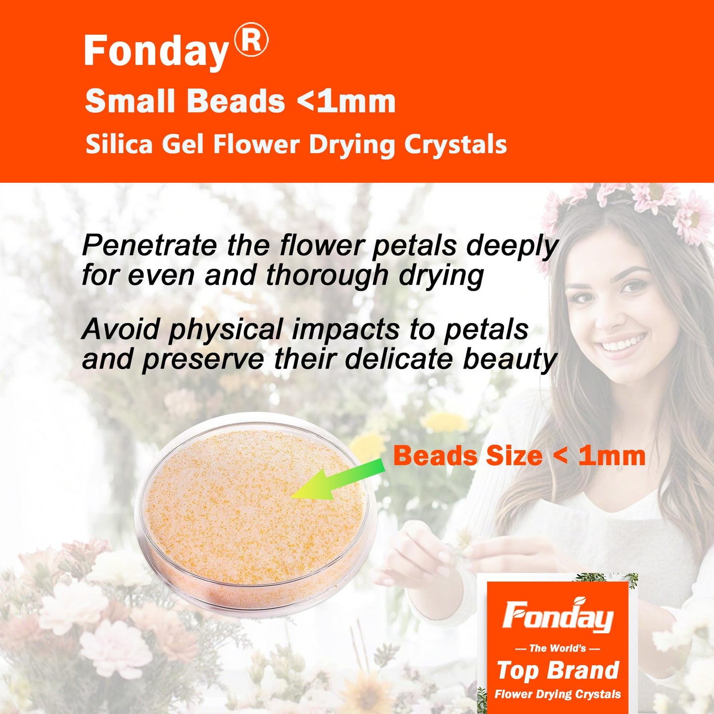 8LBs Flower Drying Crystal, silica gel Fonday with drying crystals for delicate flowers, color indicator reusable (8lbs)