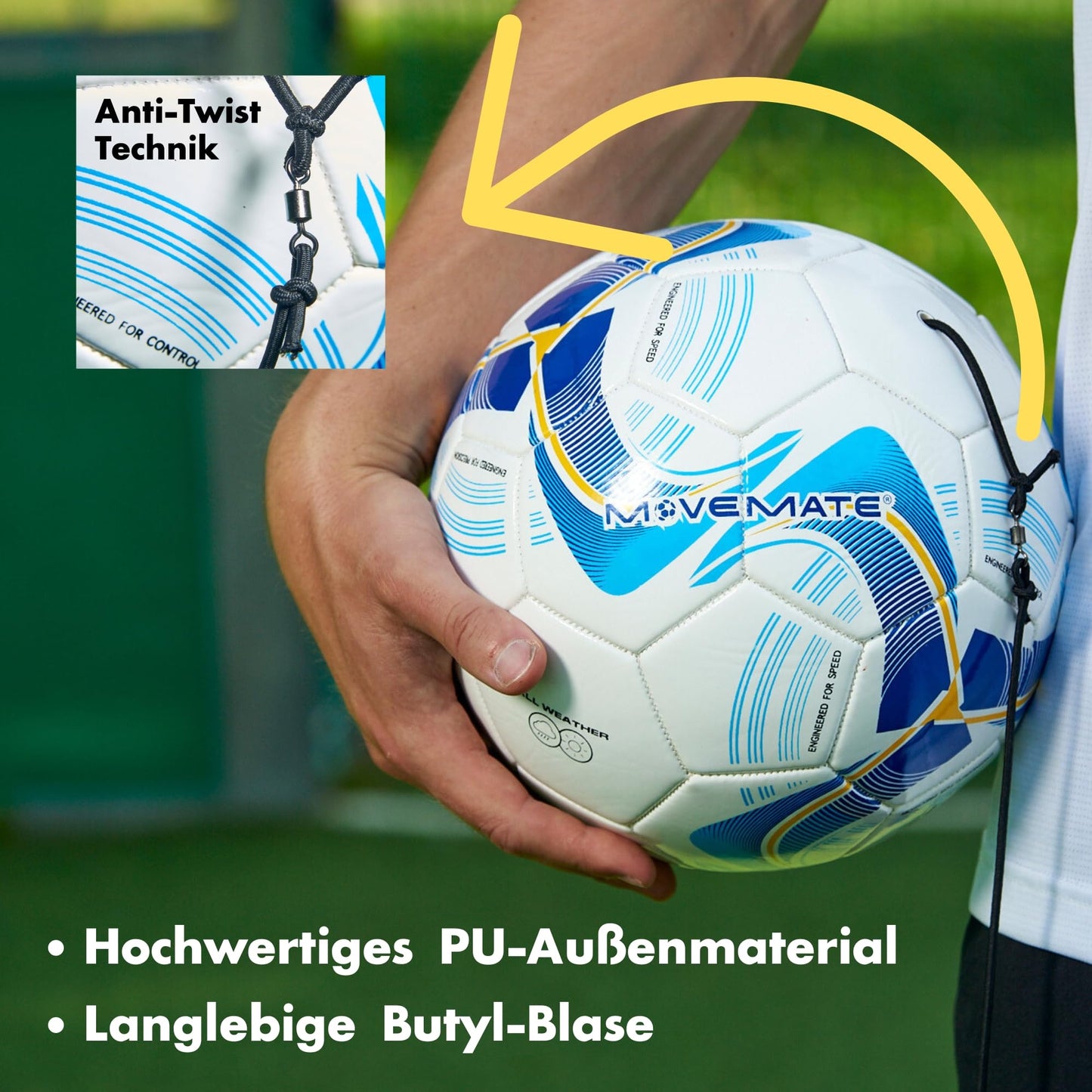 MOVEMATE® Soccer Training Set incl. Soccer Ball with String | Popular soccer gift for boys | Innovative outdoor training device for the garden, on the soccer field (For adults (420g ball)