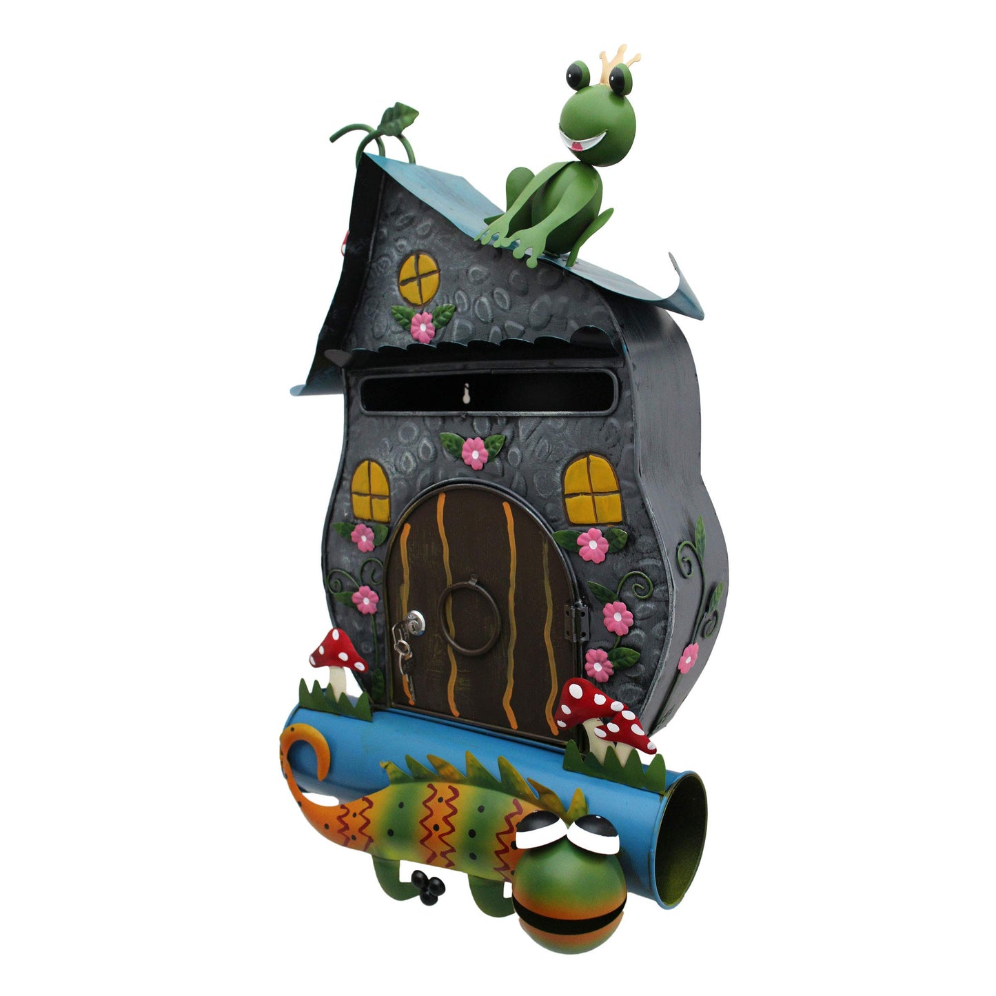 Mailbox Postbox Metal painted, Wall-mounted mailbox with newspaper holder A4, (storybook house)
