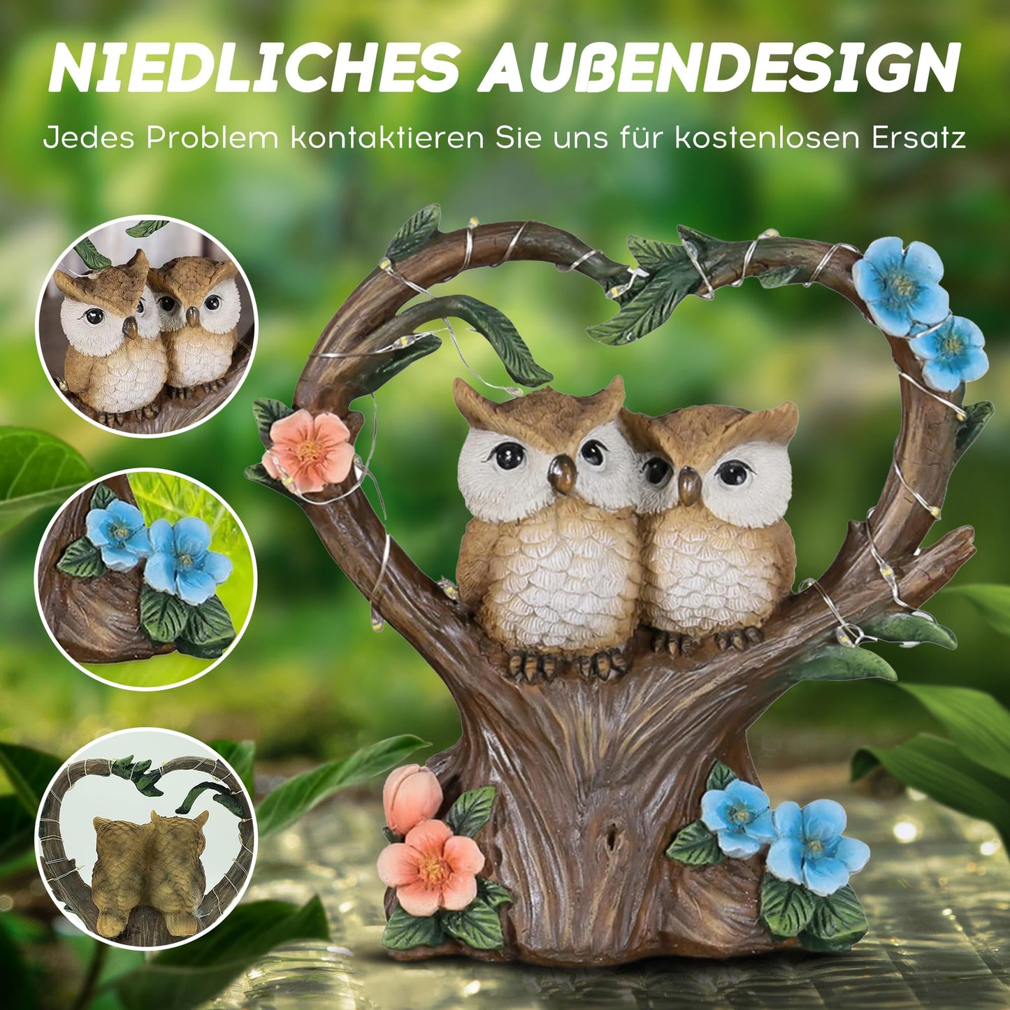 Songyea outdoor garden decorations, weatherproof solar garden owl figures with LED lights, garden statues for balcony/terrace/lawn/room decor, mom/women.