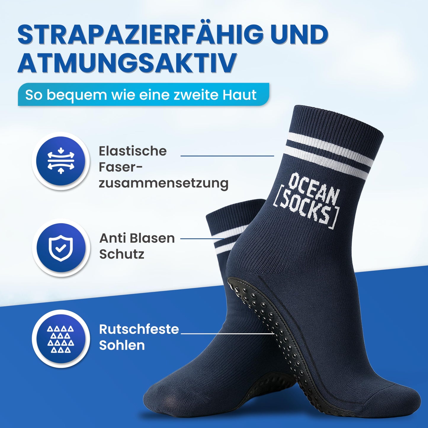 OceanSocks beach socks - barefoot socks with sole for beach, water, mudflat, boat & trampoline - aqua shoes for women, men & children.
