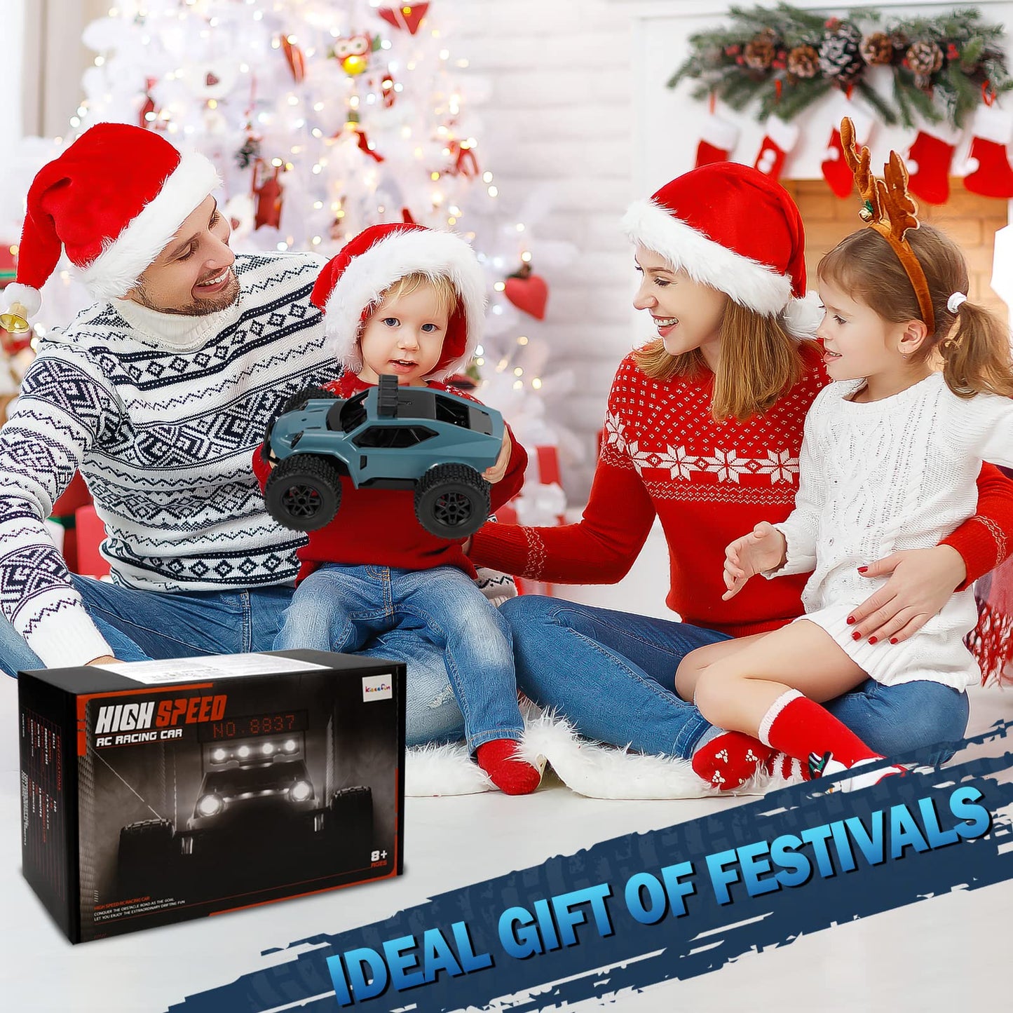 Kizeefun Remote Control Car, 2.4Ghz 1/20 RC SUV 20 km/h All Terrain, Electric Toy, Off-road with 2 BATTERIES 50min Playtime and LED Headlights, Gift for Kids