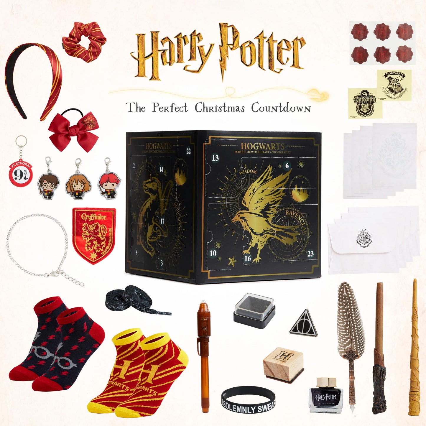 Harry Potter Advent Calendar 2025 Children, countdown calendar with 24 surprises, jewelry, hair accessories for girls, stationery set, gift idea (Black cube)