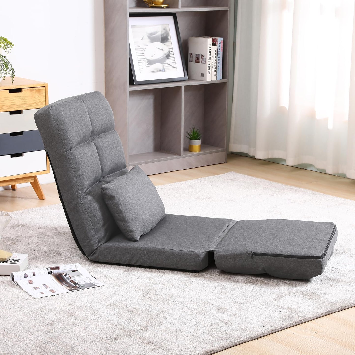 FLOGUOOR floor chair with backrest, floor sofa 14 level adjustable, floor seat up to 150kg load capacity, floor sitting cushion (8823) Gray