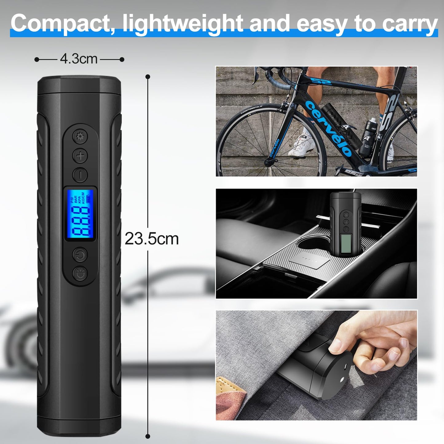 NWOUIIAY Electric Bike Air Pump 6000mAh Mini Portable Bike Air Pump Air Compressor 150 PSI with Digital Display USB Charging Suitable for Cars Motorcycles Bicycles Ball Games