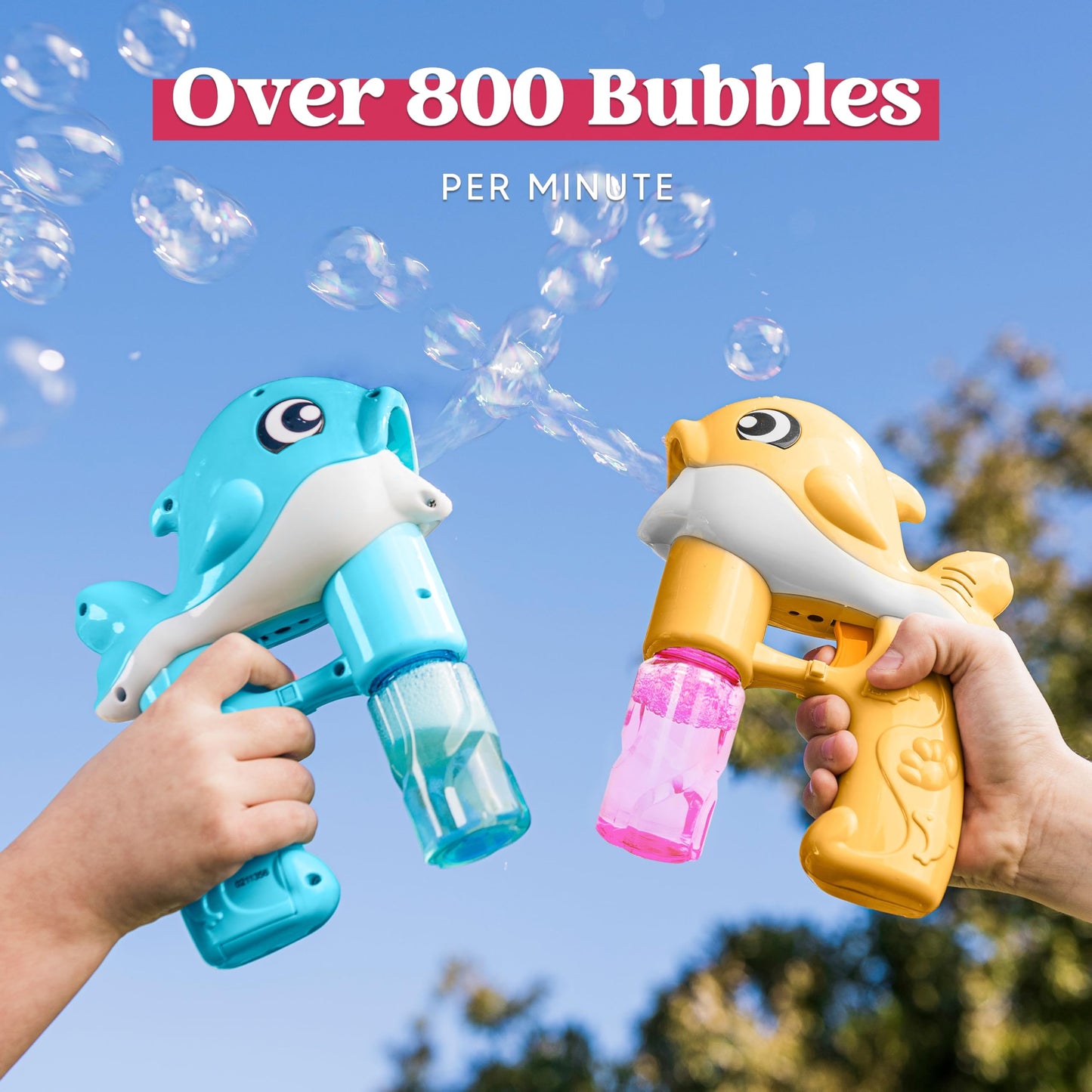 JOYIN 2 Bubble Guns, Whale Bubble Guns for Kids, LED Bubble Gun with 4 Bubble Solution, Bubble Gun with Batteries, Outdoor Toy
