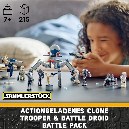 LEGO Star Wars 75372 Clone Trooper & Battle Droid Battle Pack, incl. 4 minifigures, 5 droids, and speeder bike with shooter - building toy for boys and girls aged 7 and up.