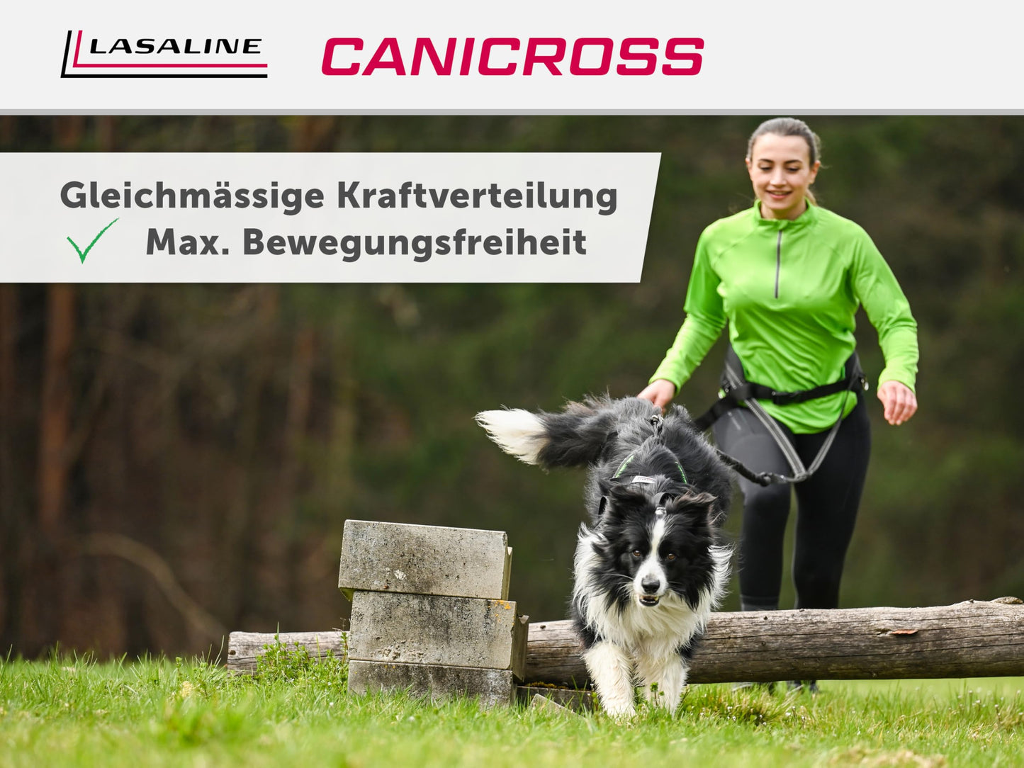 LASALINE Dog Pulling Harness X Back for Canicross, Dog Sports, Dogscooter, Bikejoring, Sledding in Black.