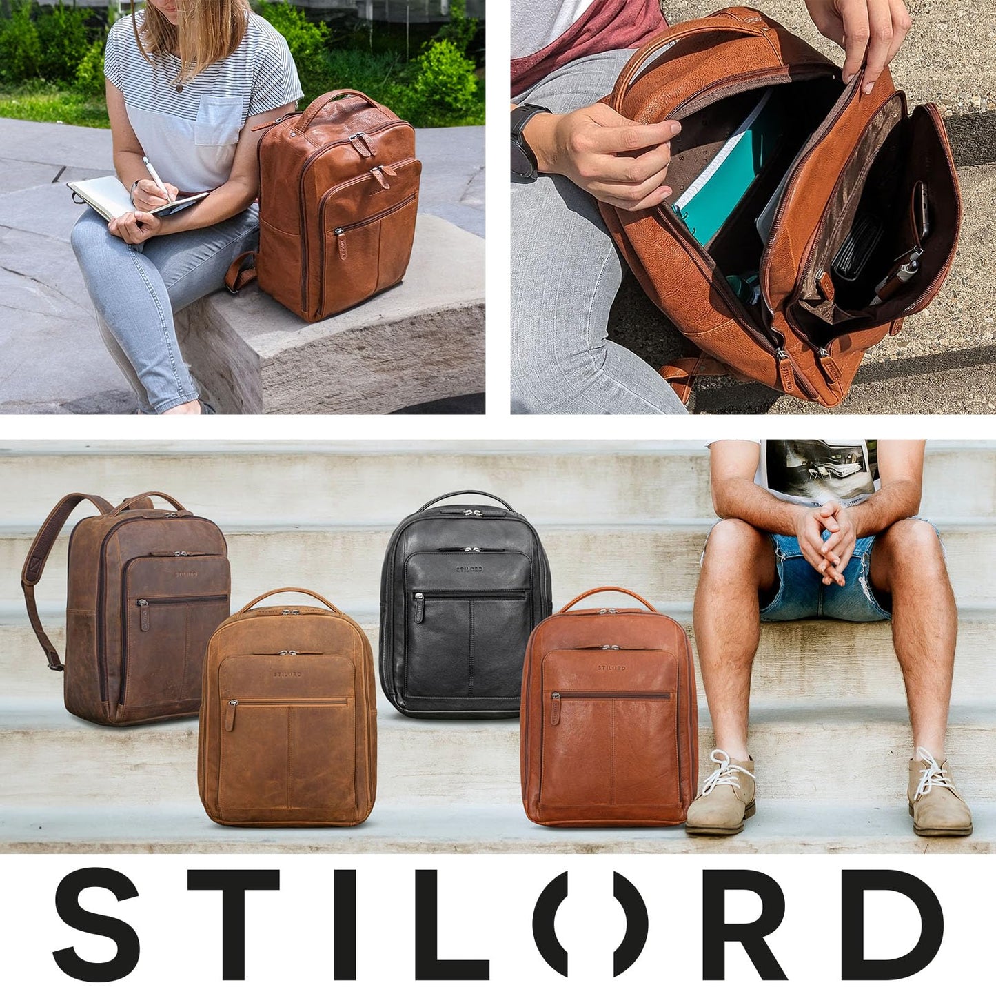 STILORD 'Gordon' Backpack Leather Men and Women Messenger Backpack Laptop 17 Inch Leather Backpack Women Business Backpack Men, Color: maraska - brown