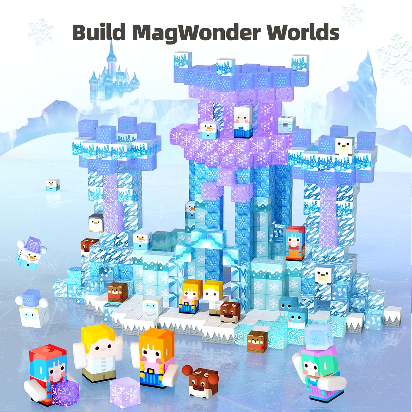 GobiDex Magnetic Building Blocks 100 Pieces, Snow World Frozen Magnet Blocks for Girls, Creative Learning Toy & Construction Set for Kids, Princess Game from 3-6, 4-8, 5-10 Years