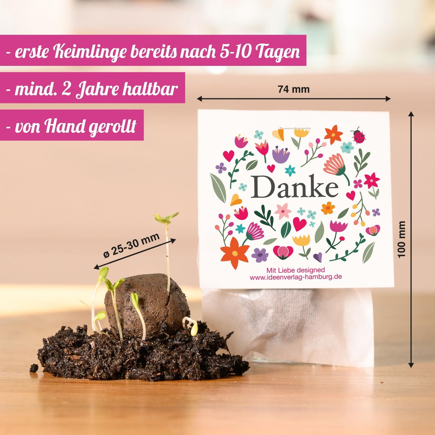 10x "Thank you" seed bombs - small gift & party favor - seed bombs for colleagues, guests & children - flower bombs, flower seeds & flower balls as a thank you - seed bomb & seed balls