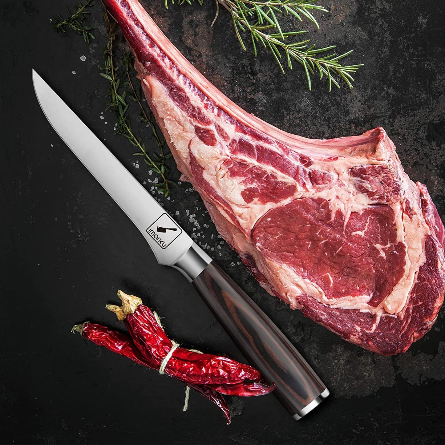 Imarku 17cm Boning Knife-Professional Fillet Knife Fish and Kitchen Knife made of German High-performance Stainless Steel with Ultra-sharp, Flexible Blade and Ergonomic Pakka Wood Handle—Father's Day Gift