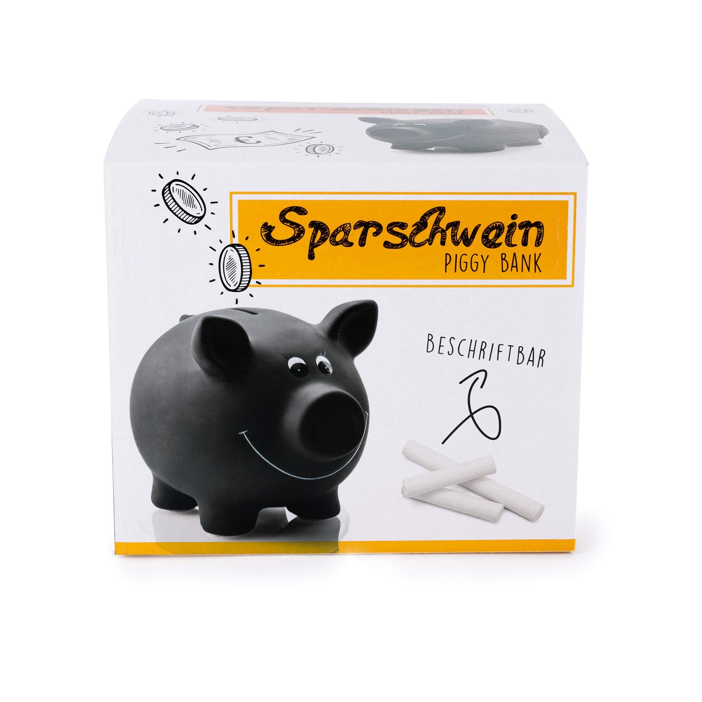 3x ceramic piggy bank, black | chalkboard paint for labeling including lock & key | dimensions: approx. 17.5 x 13.5 x 14.4 cm | gift idea for saving enthusiasts of all ages