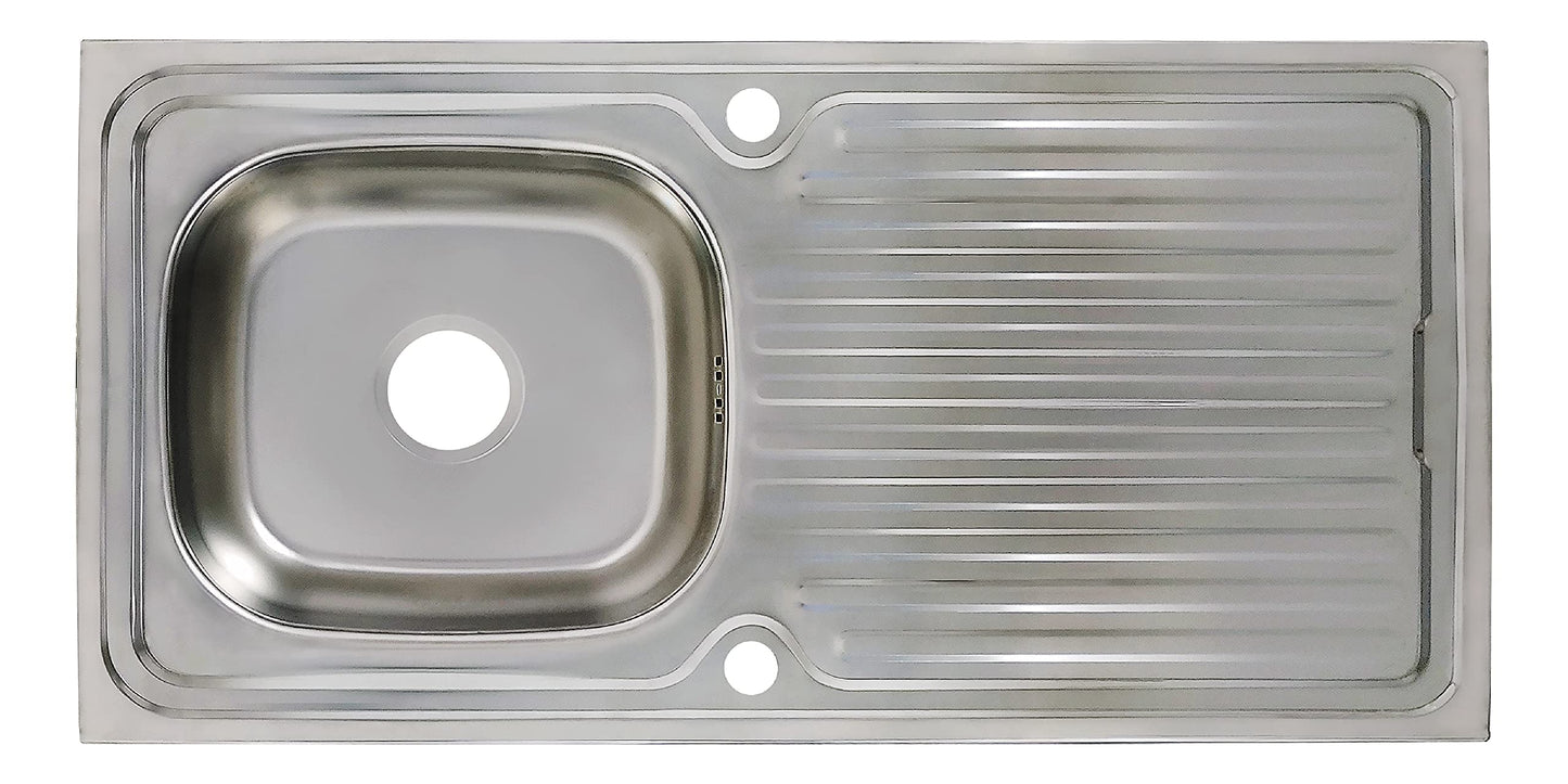 Kitchen sink made of stainless steel 100 x 50 cm, built-in sink with draining board, reversible siphon, corrosion-resistant and easy to clean.