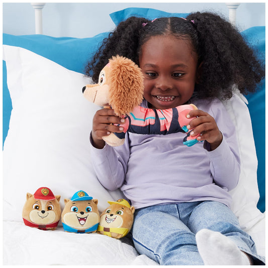 PAW PATROL: The Mighty Movie, Liberty plush figure with stretch function and 3 Junior Patroller mini plush figures, 24cm long, suitable toy for toddlers.